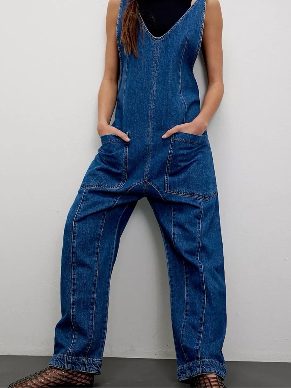 Free People High Roller Denim Jumpsuit